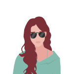 drawing of brunette woman with curly hair and aviator sunglasses