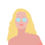 drawing of blonde woman in round sunglasses