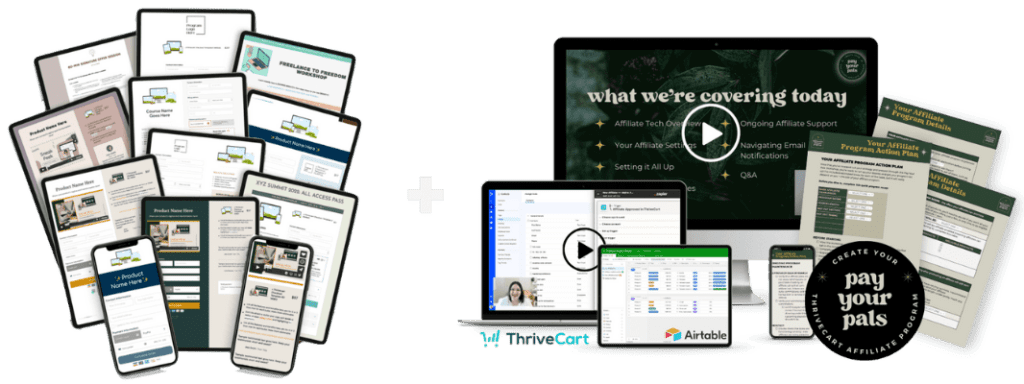 mockup showing 10 thrivecart checkout templates and the pay your pals course